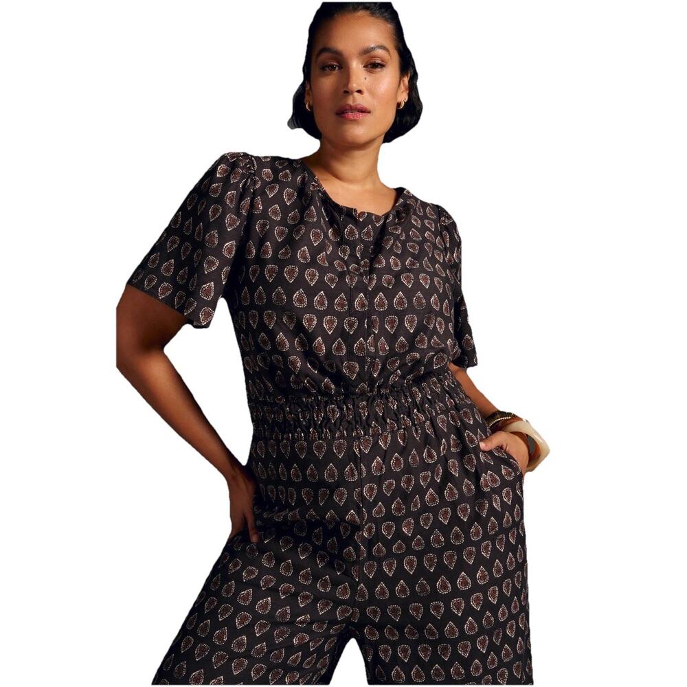 Anthropologie Women XS Black Wide leg Somerset Jumpsuit Motif Patterned BOHO - Picture 8 of 16